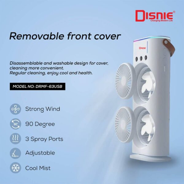 Disnie DRMF-63USB Rechargeable Double Head Portable Mini Air Cooling Mist Fan with Remote - Image 2