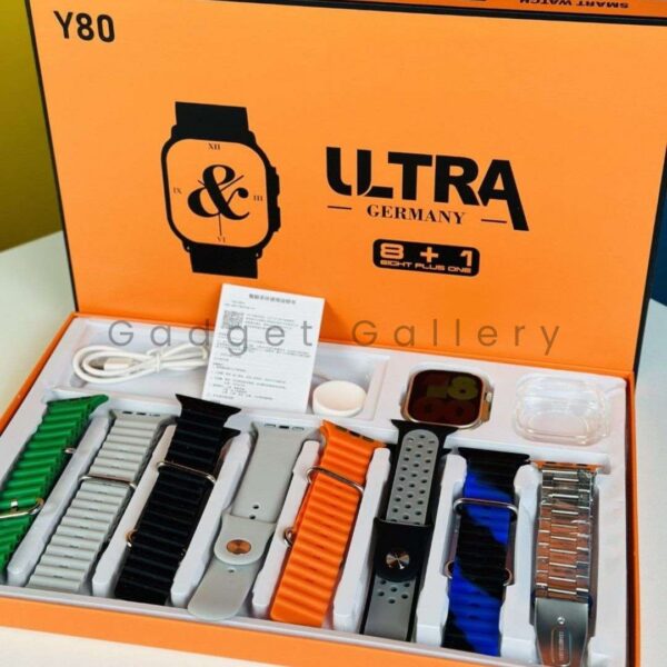 Y80 Ultra Smartwatch Combo – 8 Belts, Free Case, Bluetooth Call, Wireless Charging | Best Budget Deal